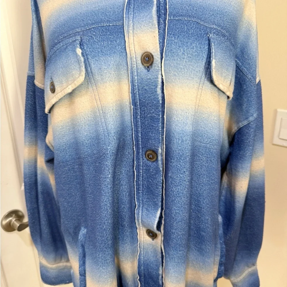 Free People Fleece Printed Deep Sea Blue Combo Boxy Fit Ruby‎ Jacket Size Large